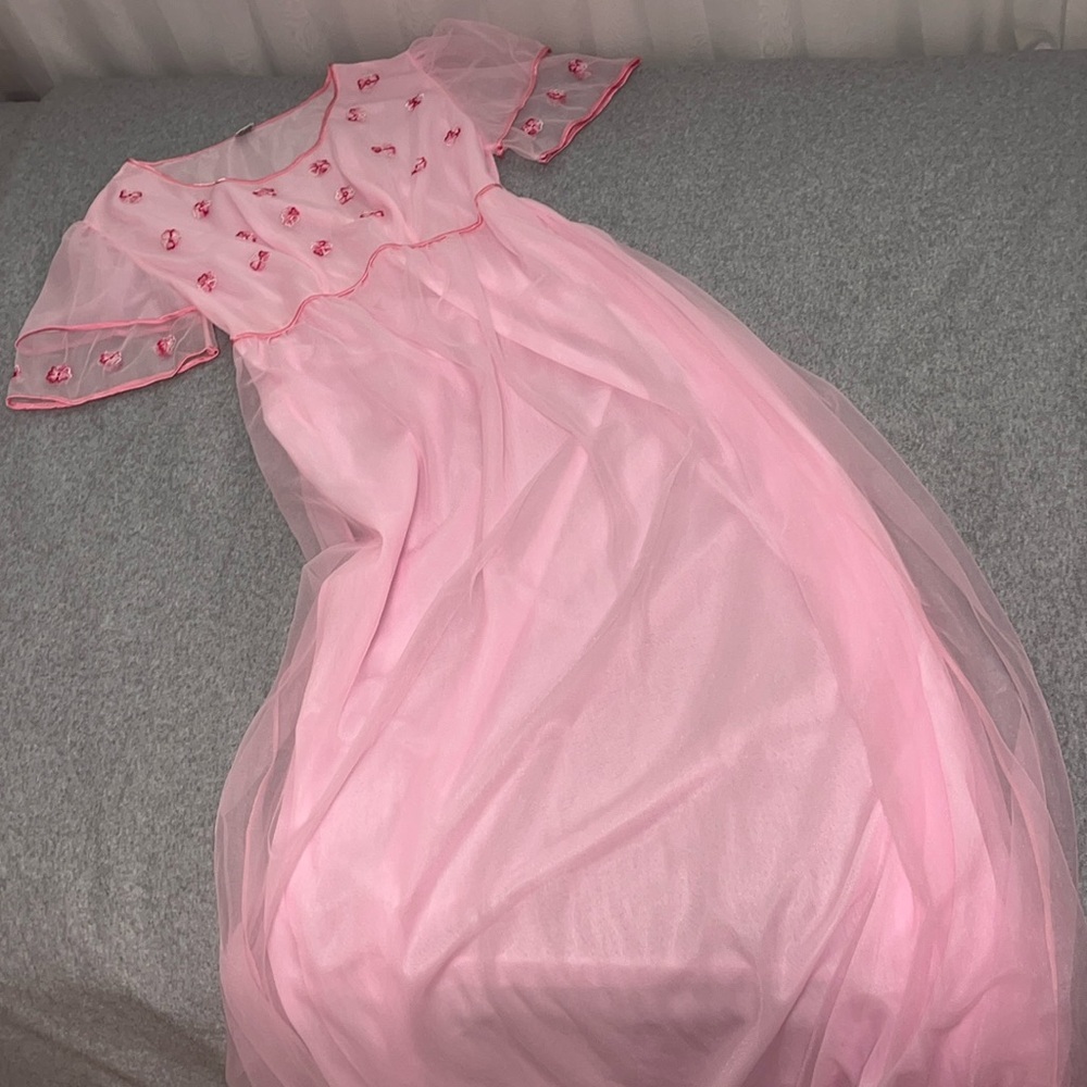 Vintage Fairy Pink Night Gown Maxi Dress Coquette Kawaii Cottagecore Princess